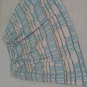 Pendleton Blue & White Plaid Striped Silk Retro Pleated A-line Pocket Midi Skirt